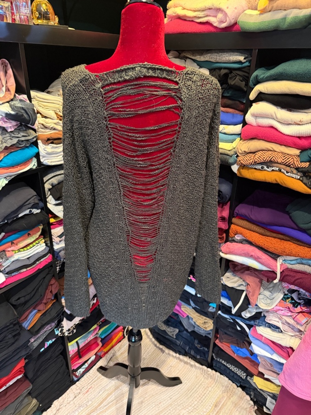 #446 Altar'd State Charcoal Gray Chunky Knit Scoop-Neck Sweater large